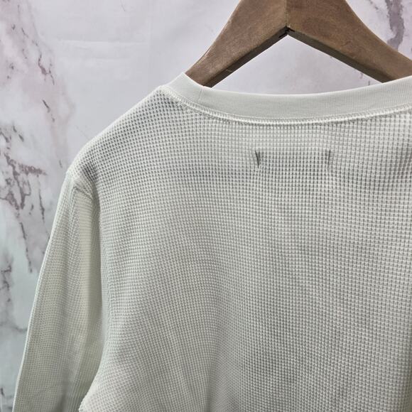 Everlane Shirt Mens Large Waffle Long Sleeve Crew Organic Thermal Cream Bone - Picture 7 of 10